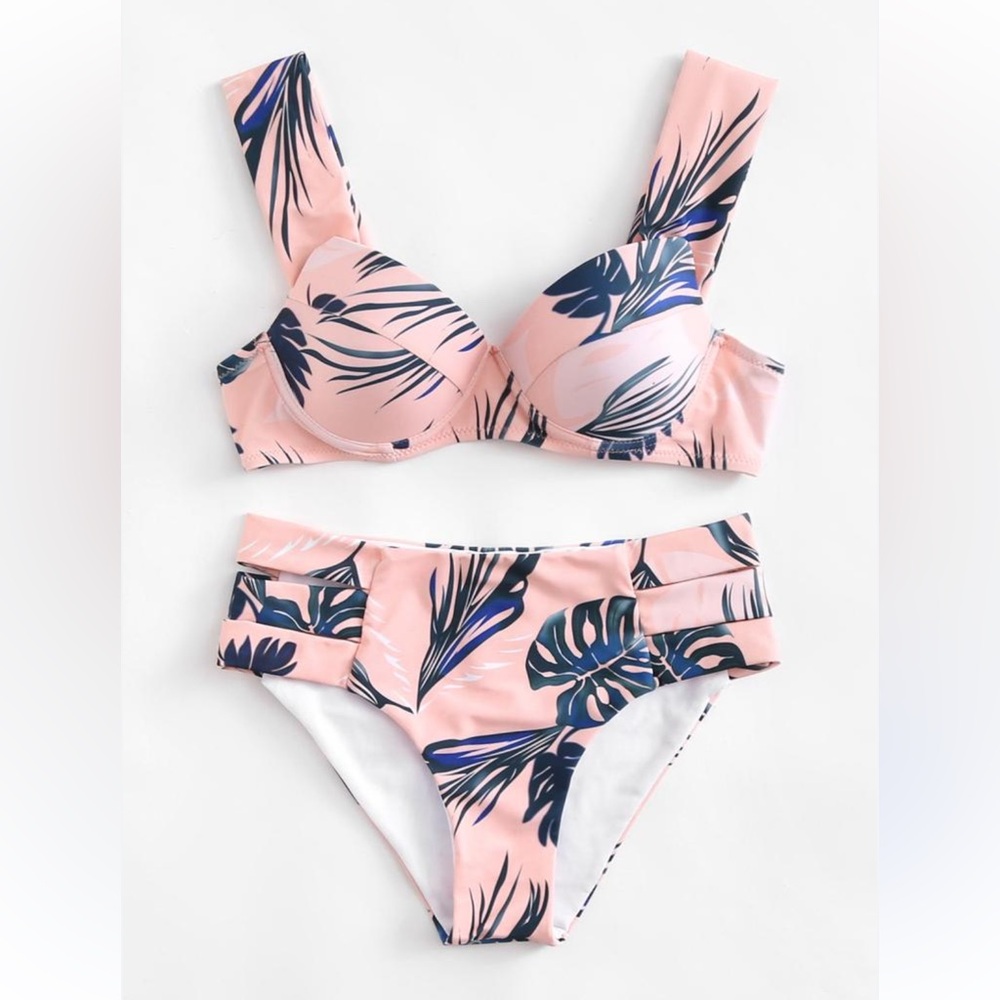 Pink Tropical Print Bikini Set - Women's Swim! Too small for me!